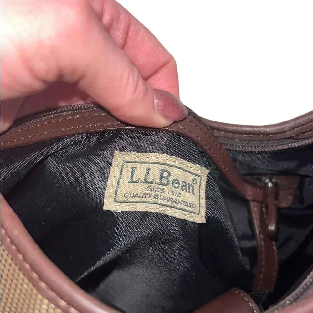 L.L. Bean Brown Canvas & Leather Hobo Shoulder Bag Adjustable Strap